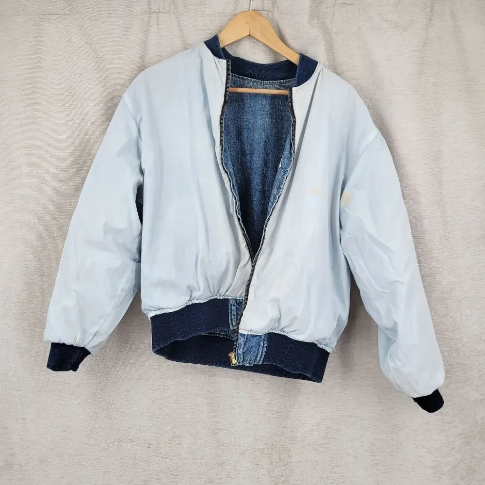 Guess Georges Marciano Vintage 80s Denim Bomber Jacket with Logo Patches RARE